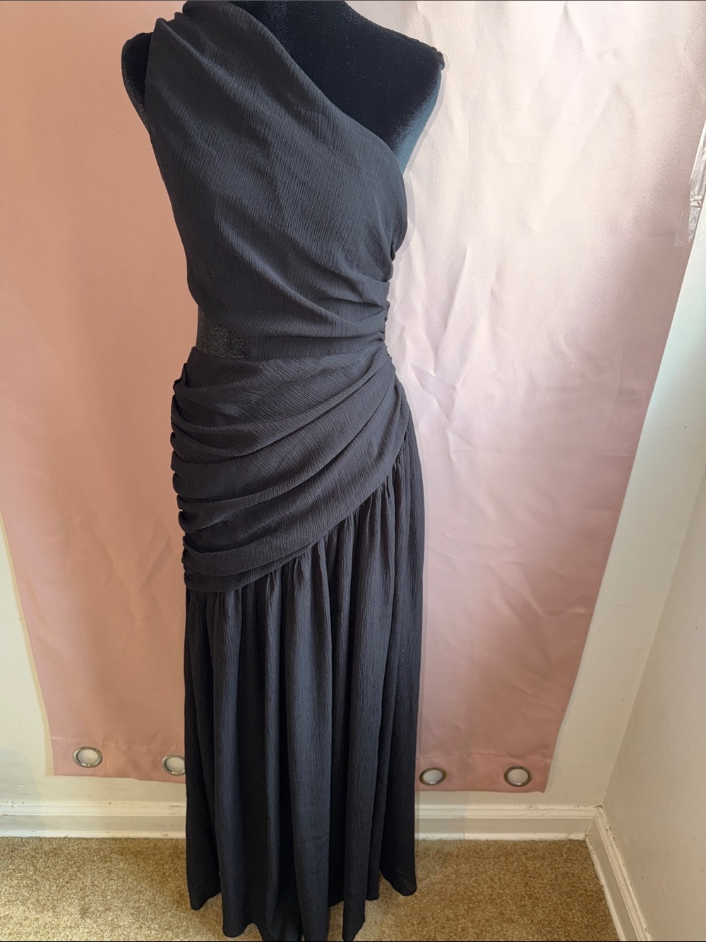 Showpo Black One-Shoulder Draped Maxi Dress